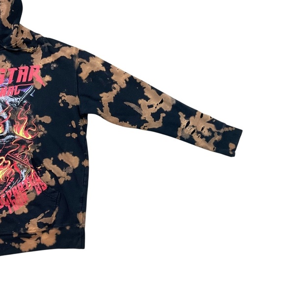 Rockstar Original Bleach Skull Hoodie sz Large Heavily Distressed Flame Graphic - Picture 7 of 16